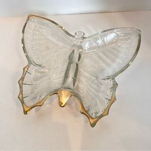 Gold Rimmed Glass Butterfly Catchall Jewelry’s Dish